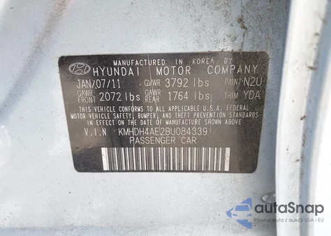 2011 Hyundai Elantra Gls (Ulsan Plant) z USA, uszkodzony, nr VIN KMHDH4AE2BU084339